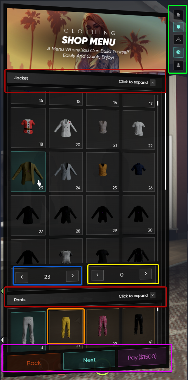 Clothing Menu
