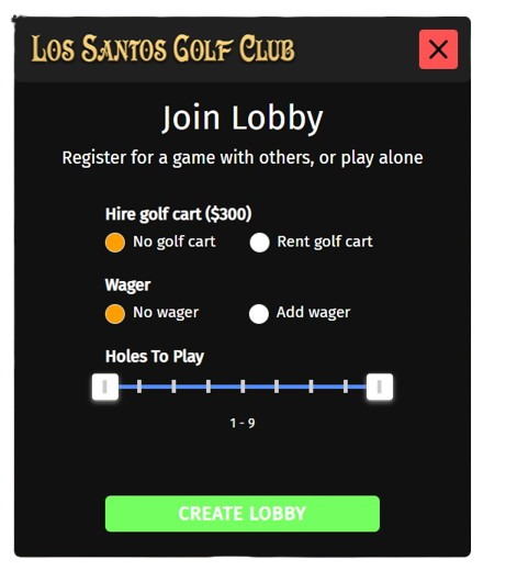 Golf Club Create Lobby