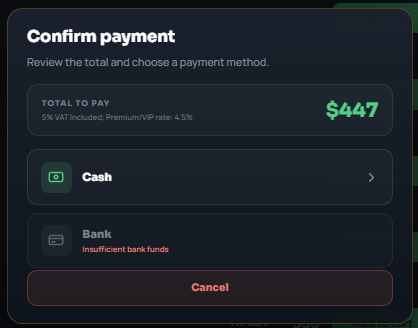 Confirm Payment Menu