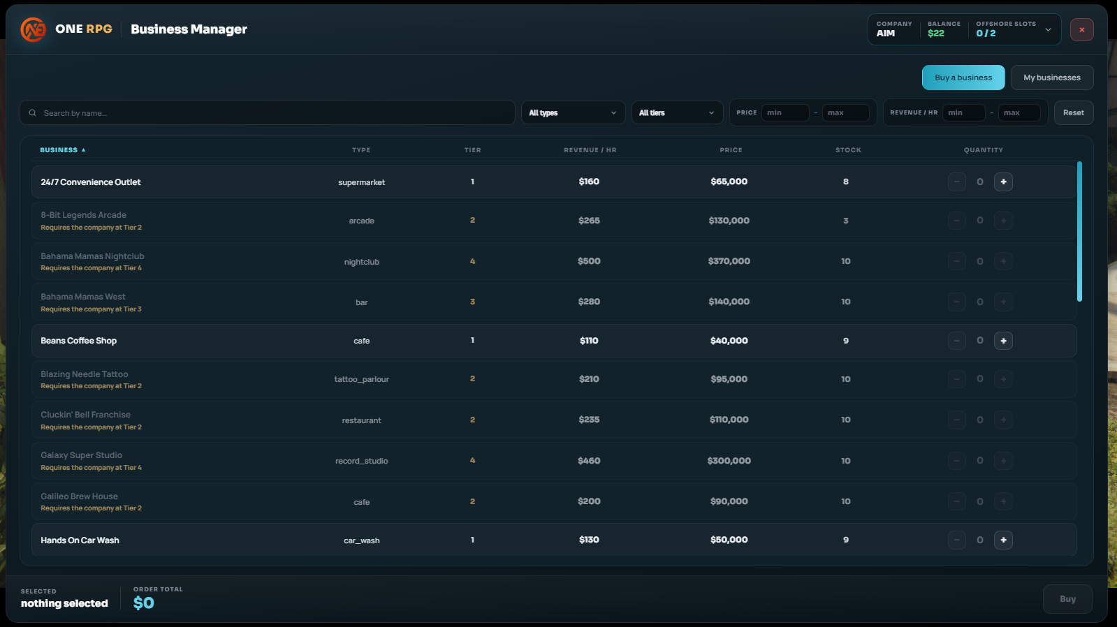 Business Manager Interface