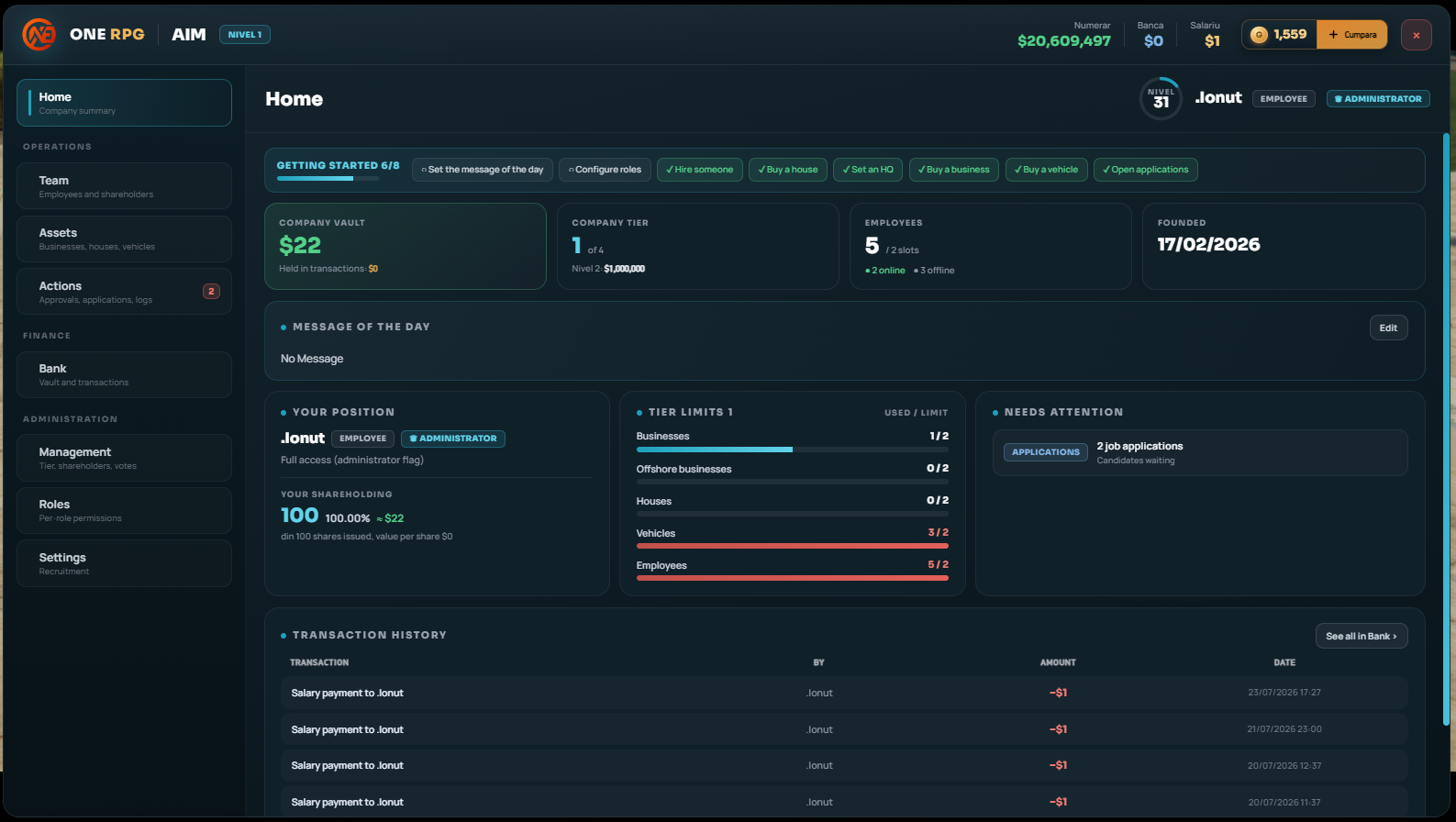 Enterprise Home Dashboard