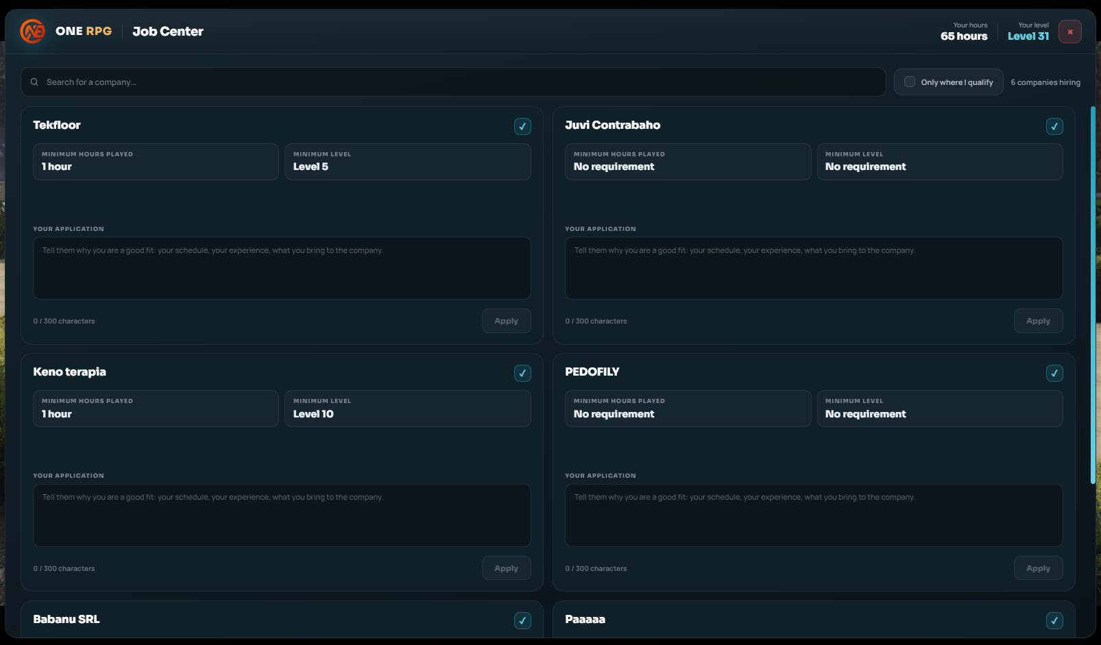Job Center Interface