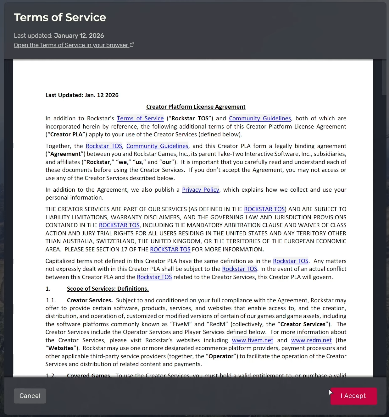FiveM client terms and conditions