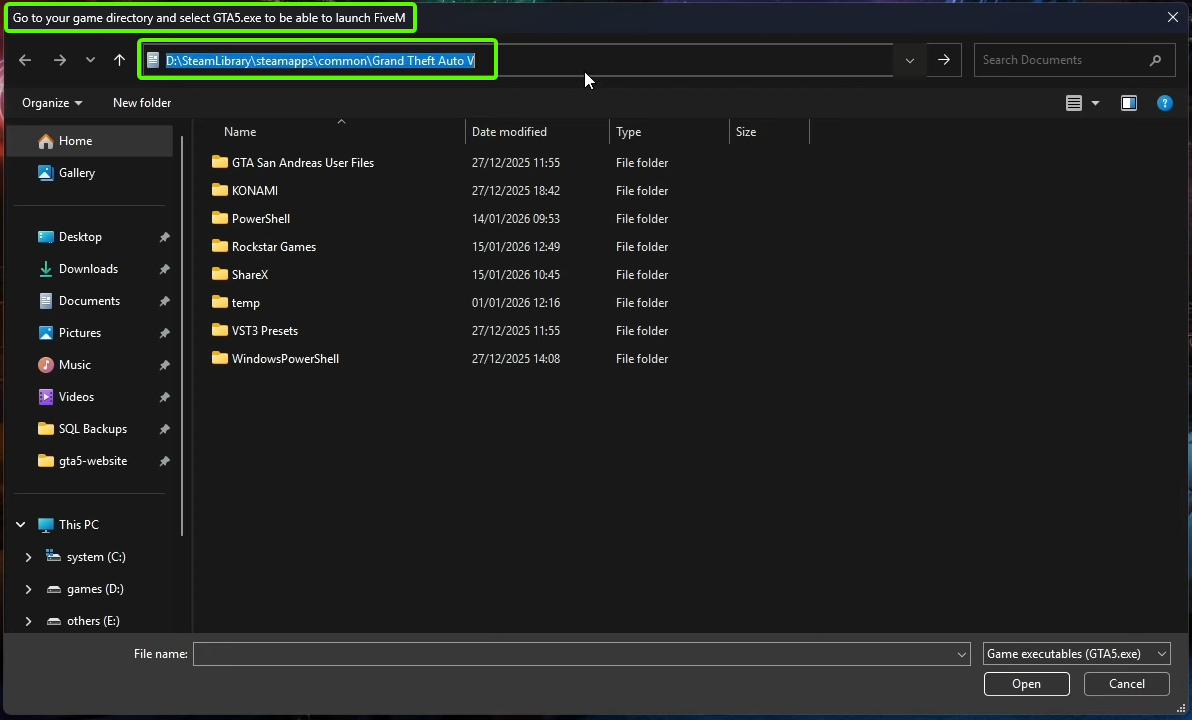 FiveM path selected