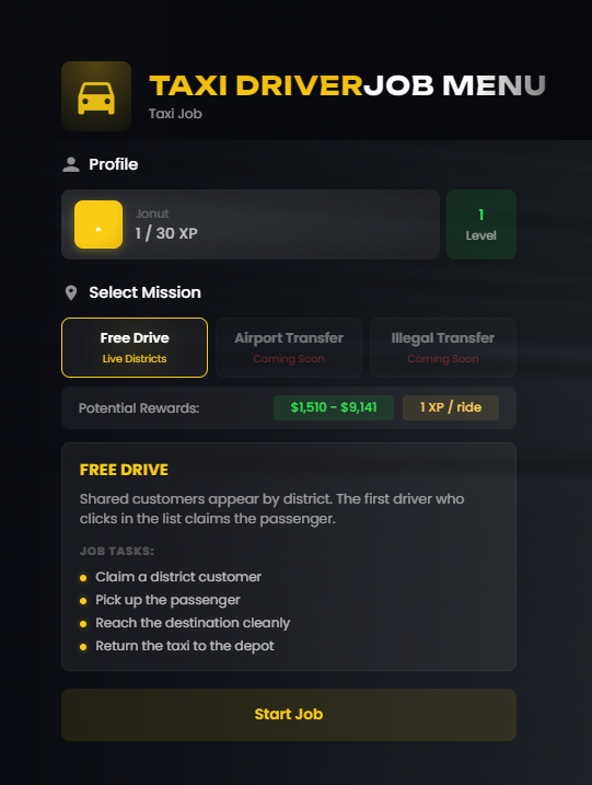 Taxi Job Menu