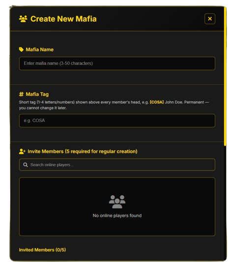 Meniu Creare Mafia