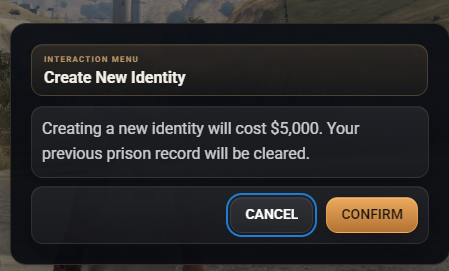 Create New Identity Menu