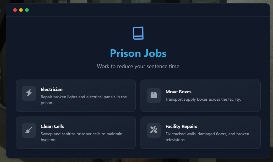 Prison Jobs Selection Interface