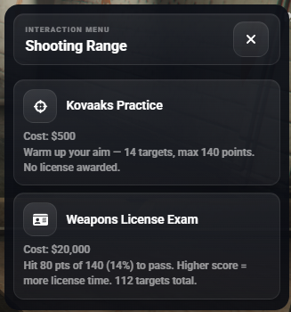 Shooting Range Menu