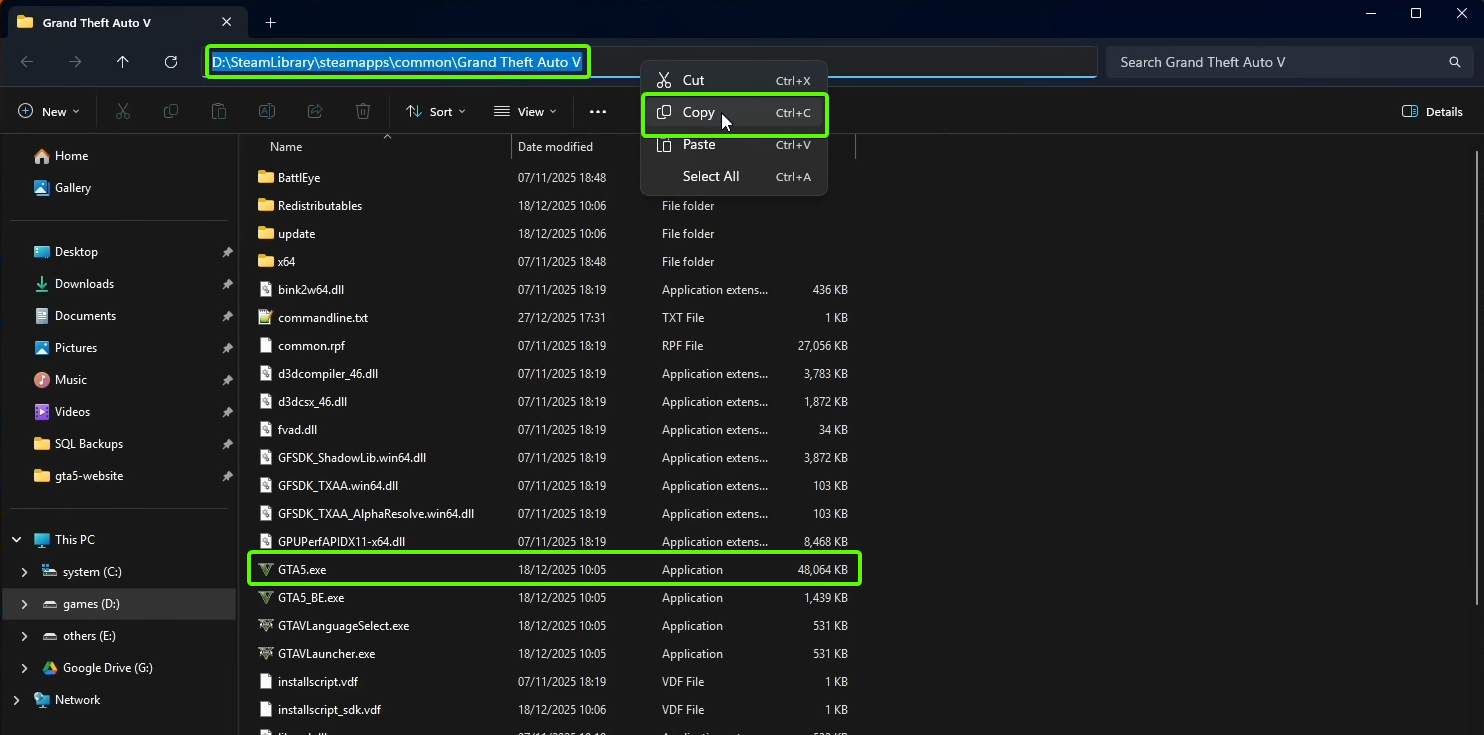 Steam path gta5.exe