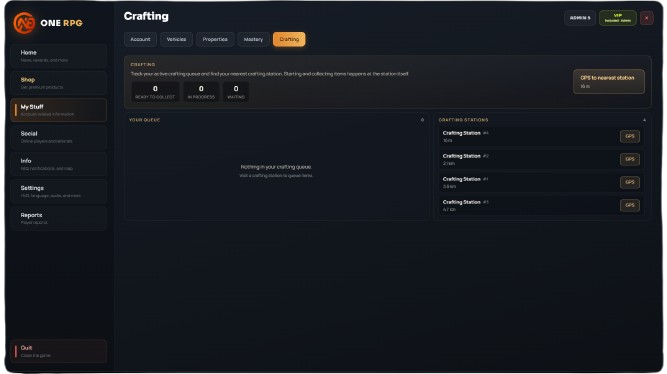 Crafting Dashboard Menu