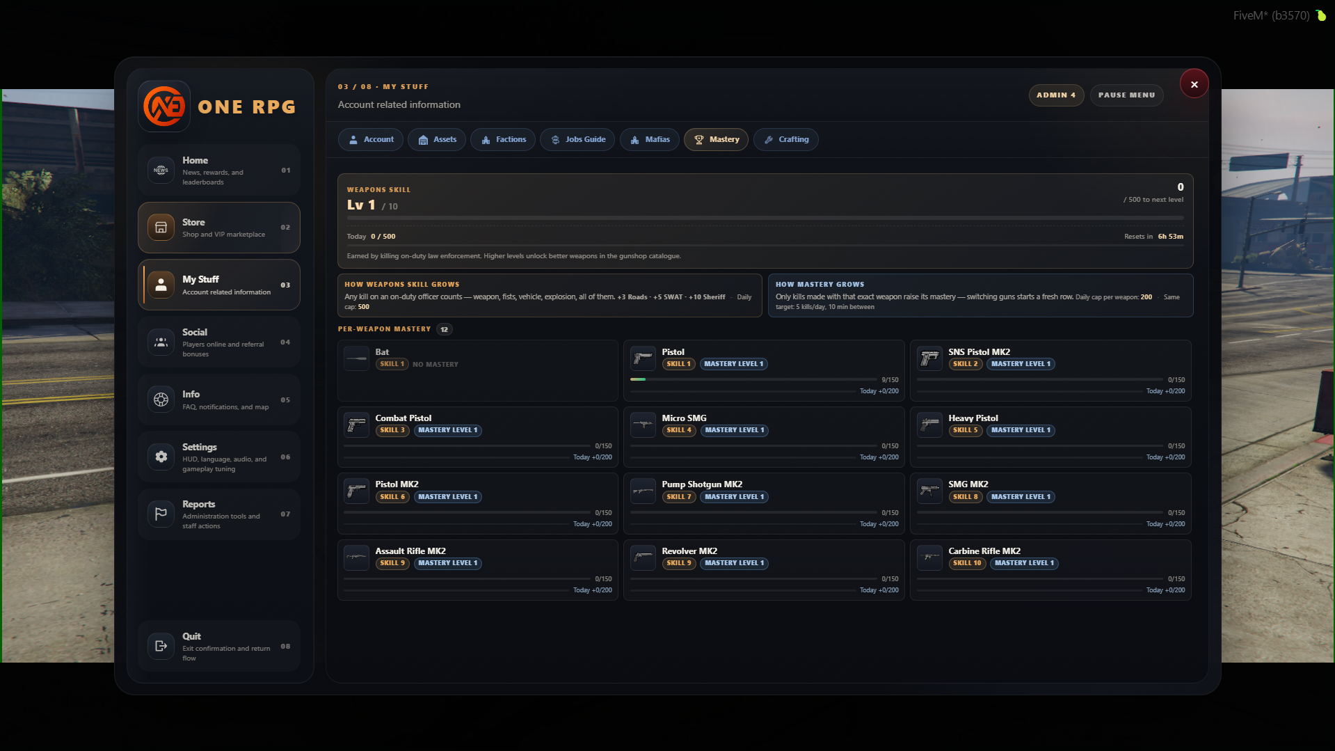 Gun Shop Mastery Menu
